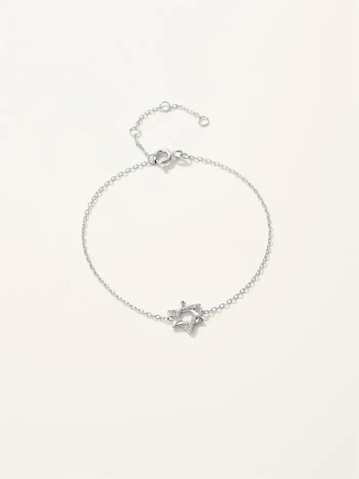 Bracelet étoile de David en argent sterling 925 avec pierres de zirconium blanc, idéal pour femmes, mariage, anniversaire et événements spéciaux