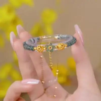 Bracelet en corde rouge d'hortensia pour fille
