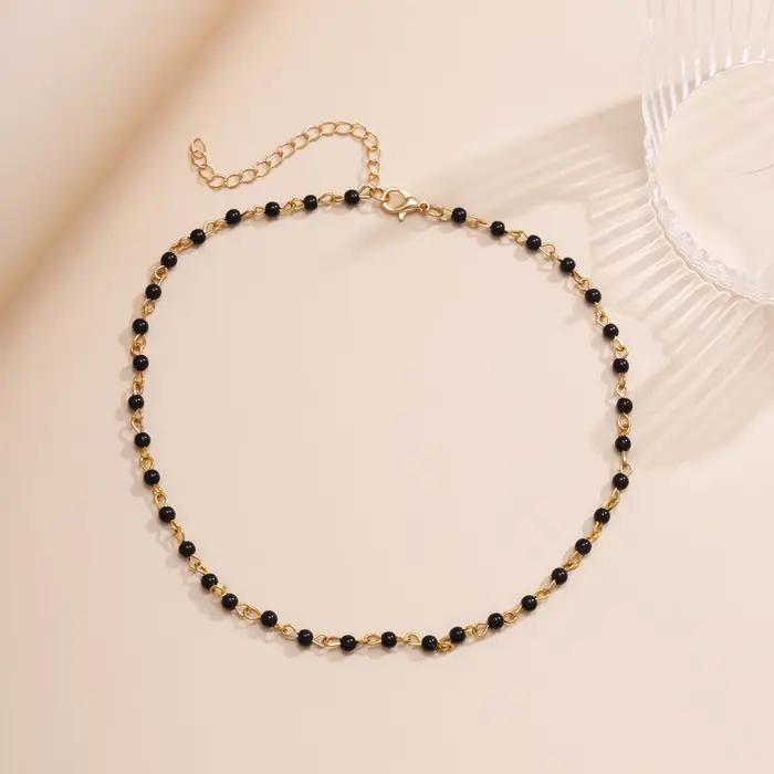 Lacteo Kpop noir/blanc petites perles de cristal chaîne courte collier ras du cou pour les femmes bijoux