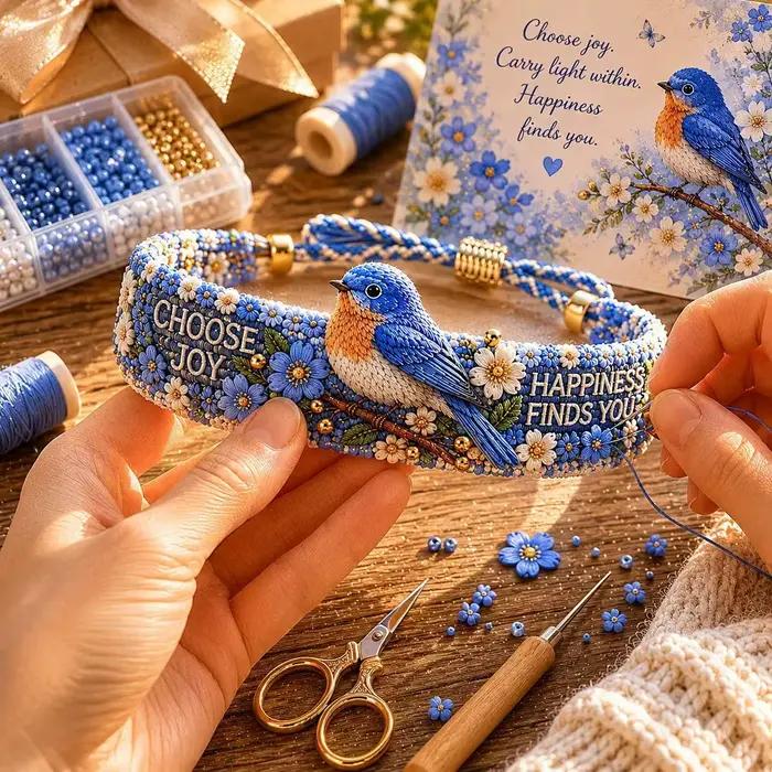 Bracelet tressé ajustable avec broderie bohème