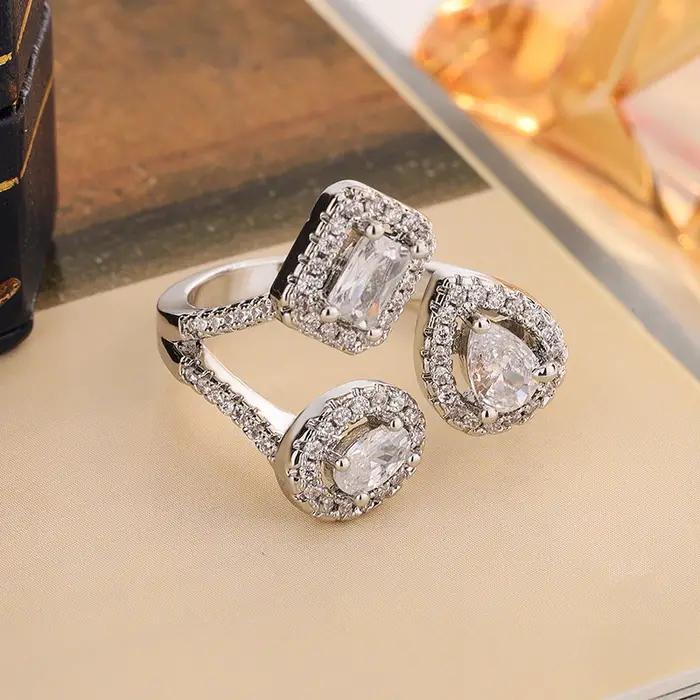 Bague géométrique en Zircon cubique pour femmes