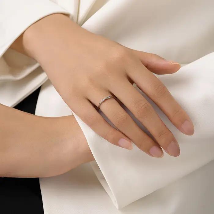 Ailmay pur 925 en argent Sterling arc-en-ciel coloré zircone mode empilable géométrique anneaux pour femmes Grils déclaration bijoux
