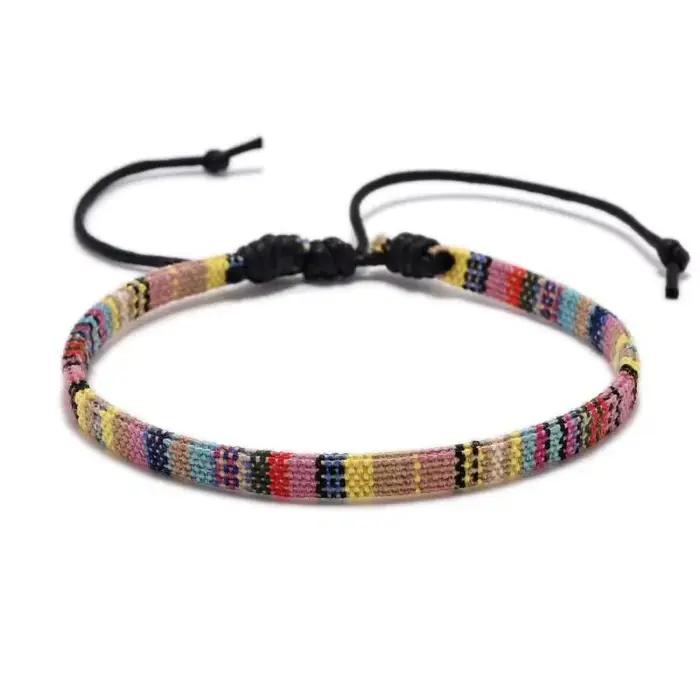 Bracelets à breloques unisexes faits à la main tissés en coton multicolores ethniques pour femmes hommes occasions spéciales