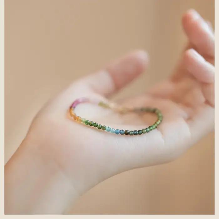 Petits bracelets en perles de tourmaline naturelle multicolores pour femmes