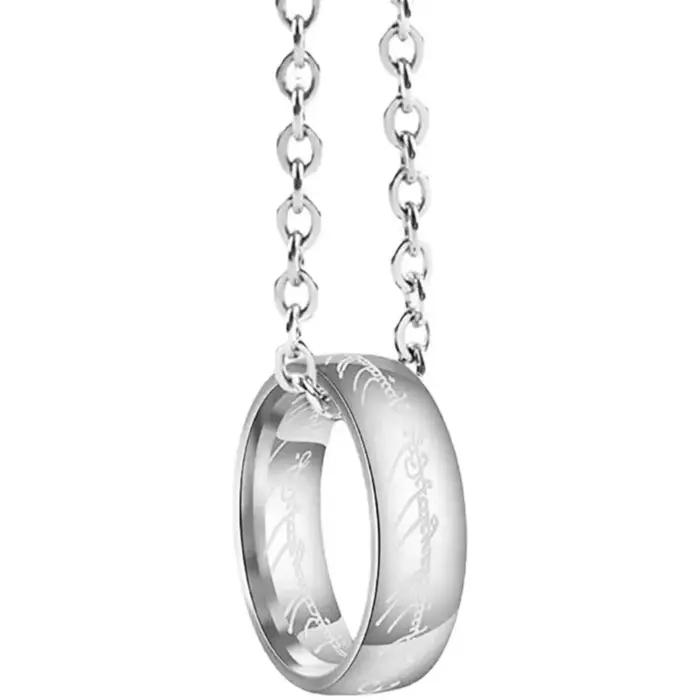 Collier avec pendentif en acier inoxydable plaqué or gravé