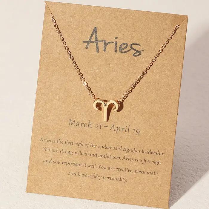 Collier avec 12 signes du zodiaque pour femmes, 1 pièce, 12 constellations, chaîne à breloques, pendentif ras du cou, bijoux d'anniversaire avec carte en carton