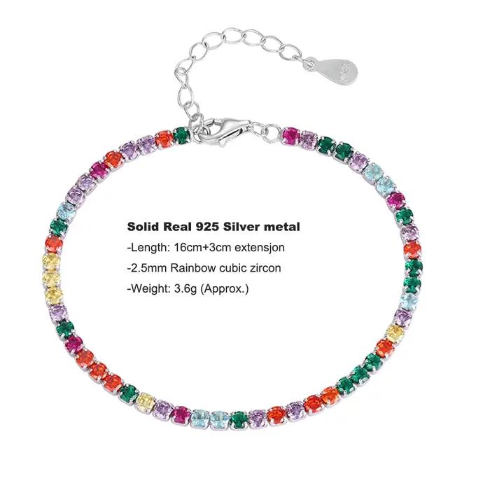 Bracelet arc-en-ciel chaîne de tennis en argent 925