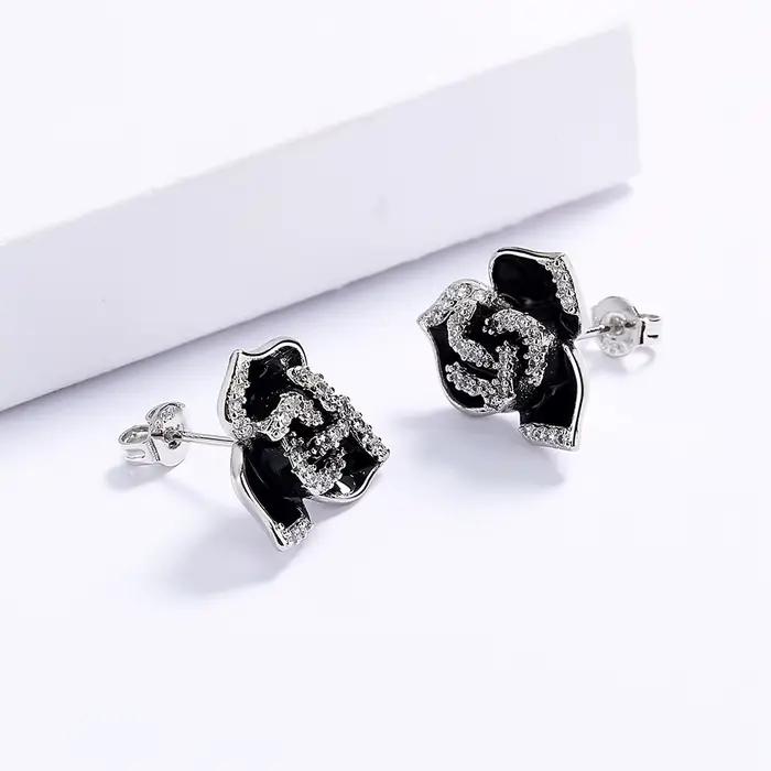 Boucles d'oreilles pendantes fleur en argent 2024 pour femmes