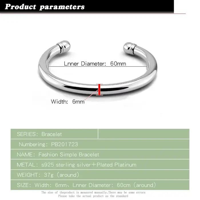 Bracelet en argent 925, simple et élégant, empilable, surface intérieure lisse, bijoux fins minimalistes, cadeau pour la Saint-Valentin et les anniversaires
