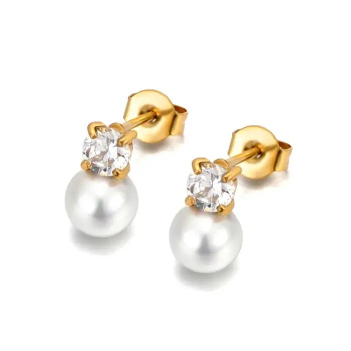 Lokaer délicat Imitation perles Zircon mode boucles d'oreilles de haute qualité en acier inoxydable à la mode polyvalent quotidien bijoux E25061