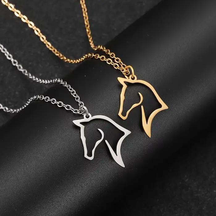 Collier en acier inoxydable avec pendentif cheval creux, bijoux unisexes mignons pour femme, cadeau d'anniversaire