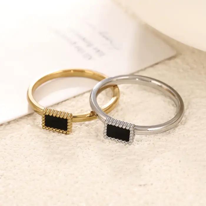 Bague rectangulaire noire en acier inoxydable pour femmes, bagues minimalistes à la mode, bijoux géométriques, cadeau d'anniversaire, vente en gros
