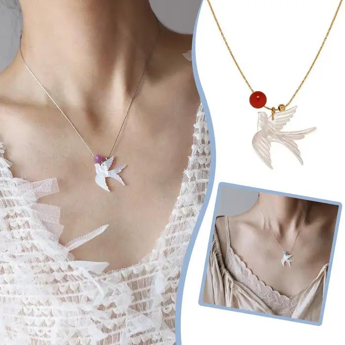 Pendentif hirondelle en coquillage blanc pour femmes, collier traditionnel en forme d'oiseau phénix, Styles de maintien, chaîne à la mode, bijoux cadeau