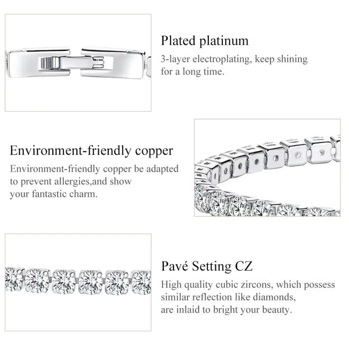 BAMOER authentique plaqué platine 5 couleurs Bracelet de Tennis pour hommes femmes anniversaire saint valentin cadeau bijoux de mode YIB051
