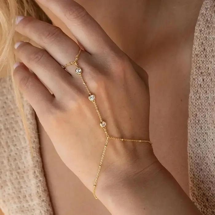 Chaîne à main en or pour femmes, Bracelets plaqués or pour femmes, Bracelets en argent, chaîne à mai