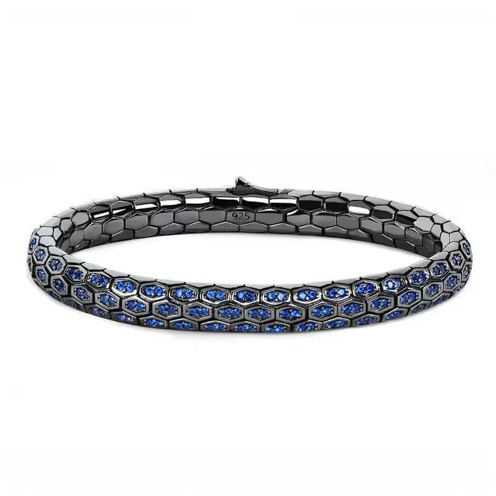Bracelet Serpent Nid d'Abeille Micro-Pavé CZ Saphir Blanc Vert Noir Cristal Zircon Anti-ternissement Bijoux de Soirée pour Elle et Lui
