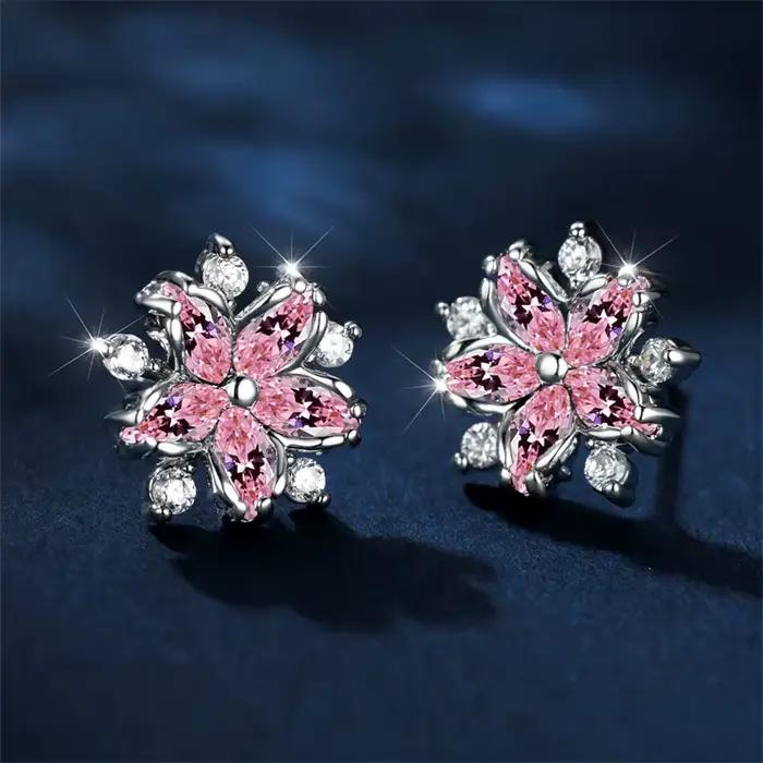 Boucles d'Oreilles en Pierre Rose et Argent Sterling Bijoux de Luxe pour Occasions Spéciales Femme