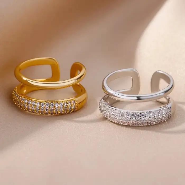 Bague en zircon cubique plaquée or 18 carats alliance de mariage redimensionnable pour femmes soirée gala cérémonie mariage occasion spéciale