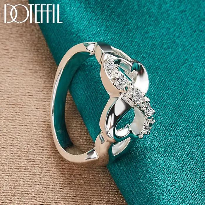Bague double cœur en argent regardé 925 pour femme