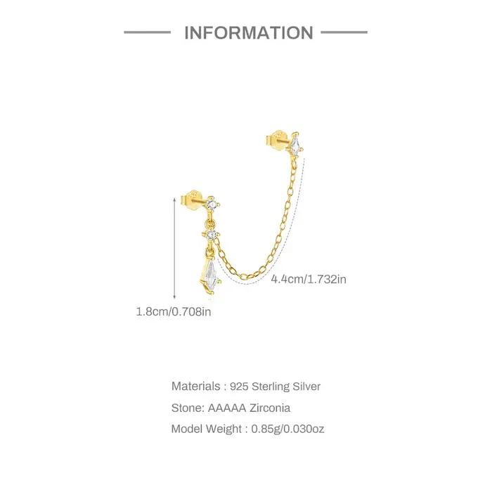 AIDE deux trous boucle d'oreille chaîne gland 925 en argent Sterling pour les femmes délicates de mariage