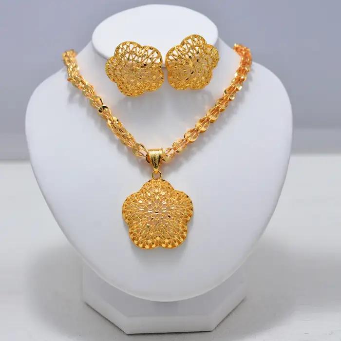 Ensemble de bijoux de mariage en or pour femmes, boucles d'oreilles et collier, nouvelle mariée de f