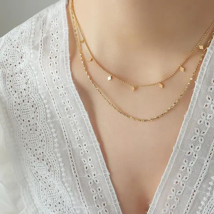 Collier double couche à deux chaînes pour femmes et filles