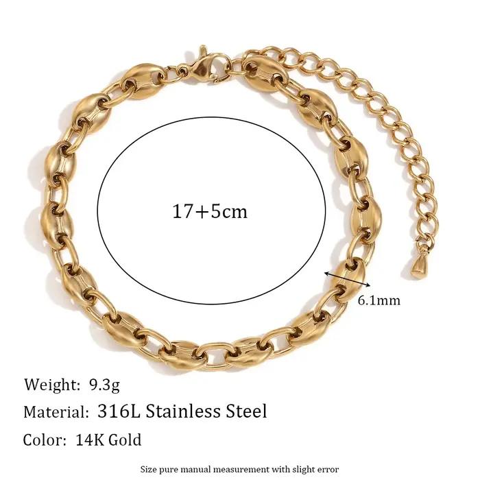 E.B.belle-Bracelet étanche grain de café pour femme, acier inoxydable, accessoires plaqués or 14 car