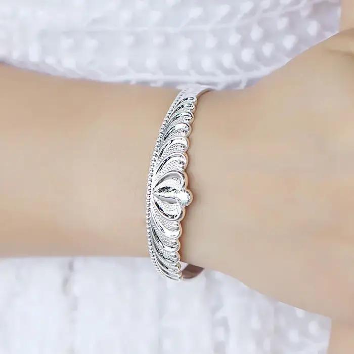 Bracelet manchette couronne tendance pour femme en argent sterling 925