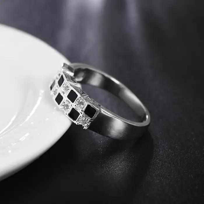 Charme Argent Sterling 925 Zircon Noir 7-10 # Bague pour femmes, bijoux de fête de mariage, à la m