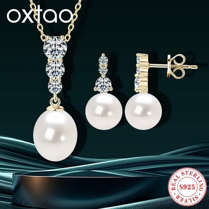 OXTAO – collier et boucles d'oreilles en perles d'eau douce naturelles pour femmes