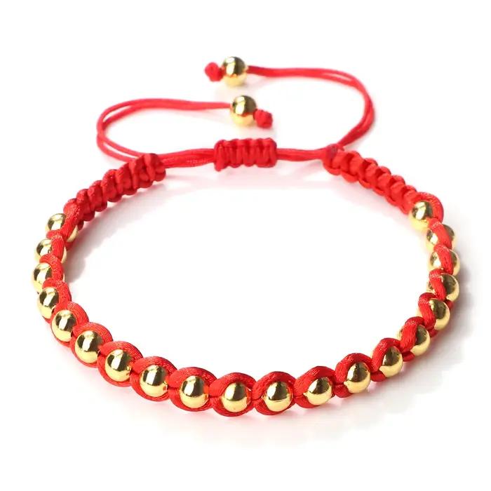 Bracelets tressés en corde rouge porte-bonheur, couleur or argent, perles en cuivre de 5mm, unisexe,