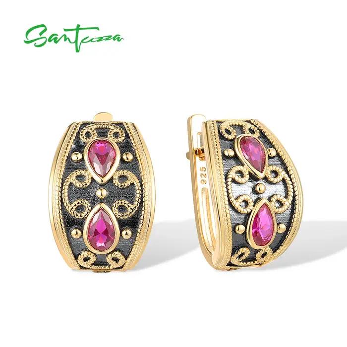 SANTUZZA-Boucles d'Oreilles en Argent Sterling 925 pour Femme, Bijoux Fins de Luxe Classiques Créés