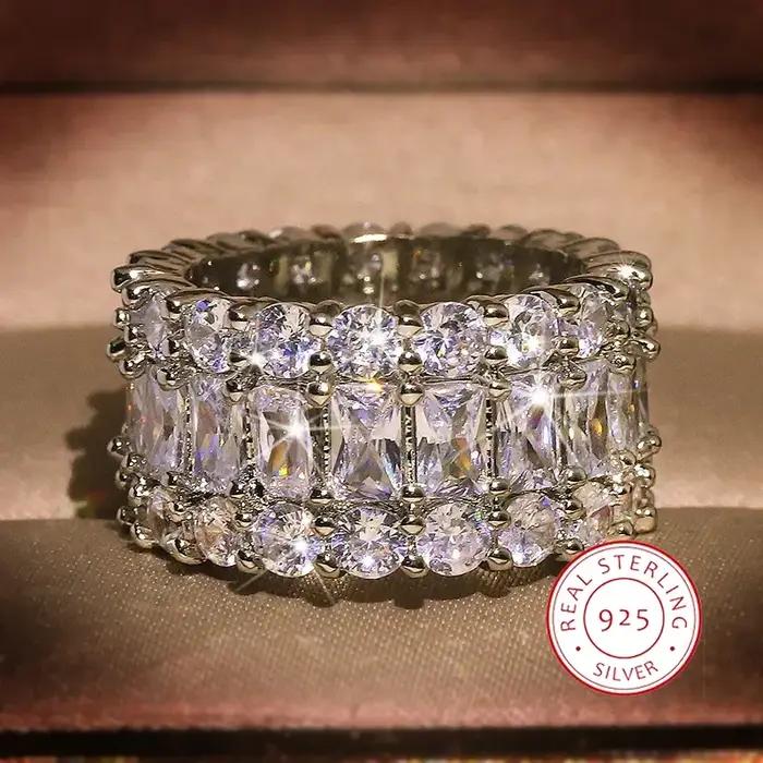 Bague en argent sterling 925 sertie de zircon blanc scintillante pour femmes occasions spéciales soirée élégance sophistication