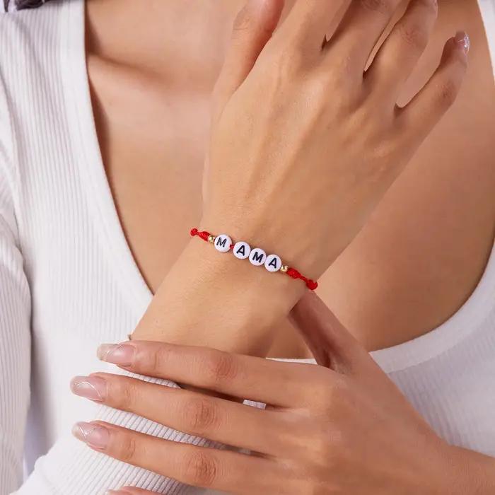 Bracelet en coton tissé à la main avec lettres personnalisables cadeau de fête des mères pour femmes style moderne ocassions spéciales