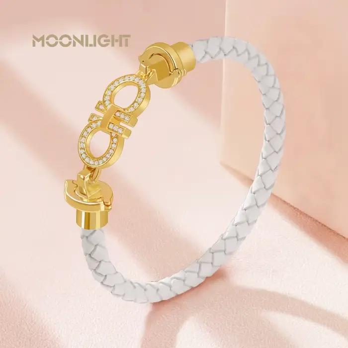 Bracelet rond en cuir véritable tressé pour femme