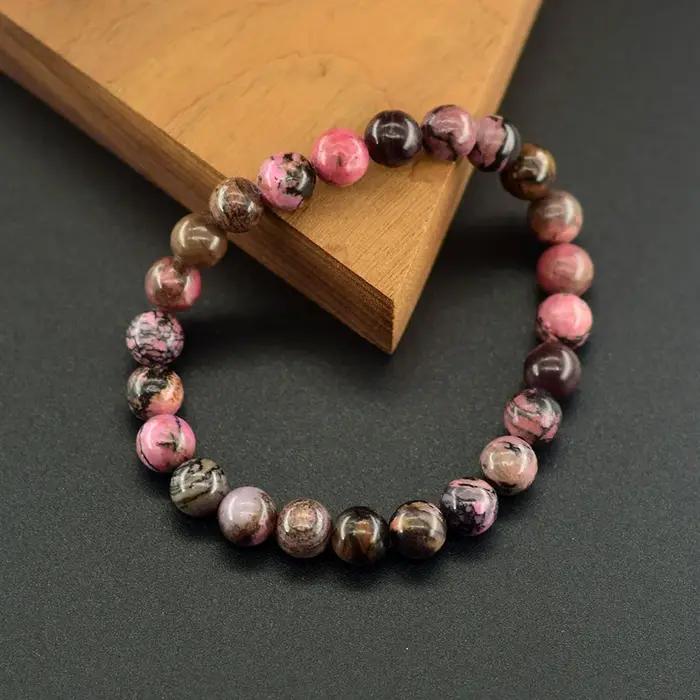 Bracelets de perles en Rhodonite naturelle pour hommes et femmes