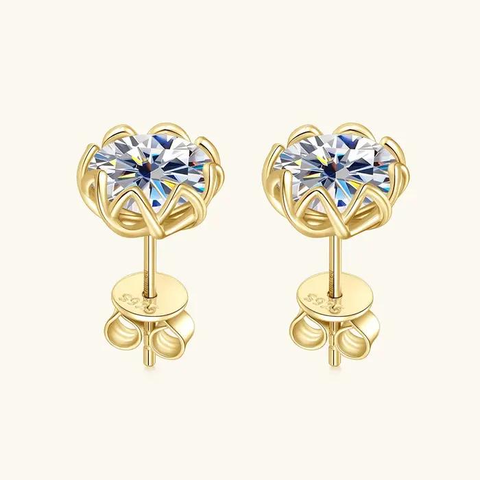 Sweetrain fleur 1CT 2CT Moissanite boucles d'oreilles pour femmes bijoux laboratoire diamant boucle d'oreille S925 argent plaqué or 18 carats Eear goujons