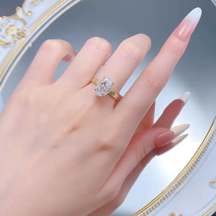Wong Rain – bague vintage en argent sterling 925, saphir de laboratoire à coupe ovale 8x12 MM, diamants à haute teneur en carbone, bijoux fins, vente en gros