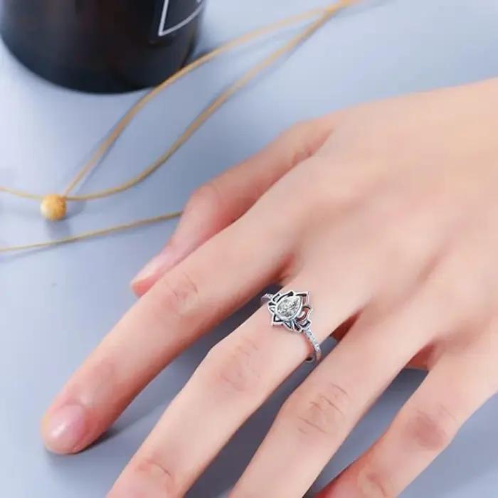 YILUOCD 925 Thai argent anneaux réglables pour les femmes fleur de Lotus coloré Zircon anneau Boho femme bijoux fins cadeau