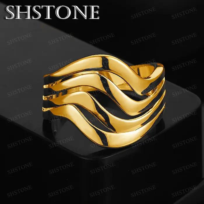 Bague ligne ondulée en or 18 carats pour femmes et hommes