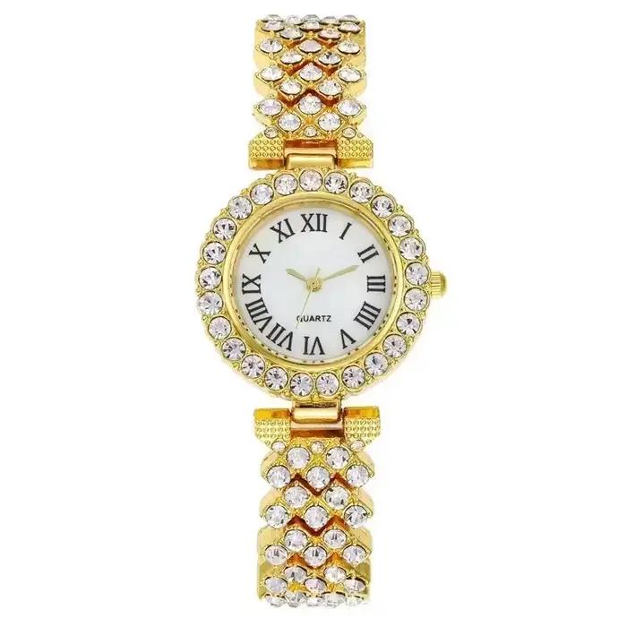Mode luxe plein cristal 5 pièces montre collier boucles d'oreilles bague ensemble pour femmes strass
