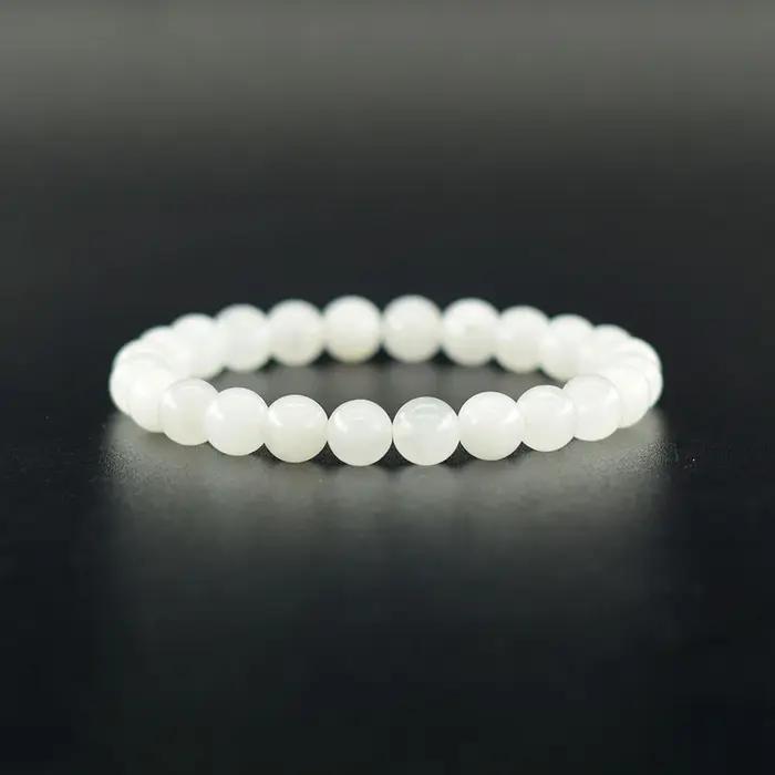 Bracelet de perles de Jade blanc naturel pour femmes et hommes, rond, purifiant l'âme, bracelet élastique, Yoga, méditation, bijou cadeau pour occasions spéciales