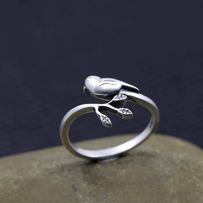 Buyee 925 en argent Sterling mignon oiseau anneau réglable animaux bijoux pour femmes Vintage Animal