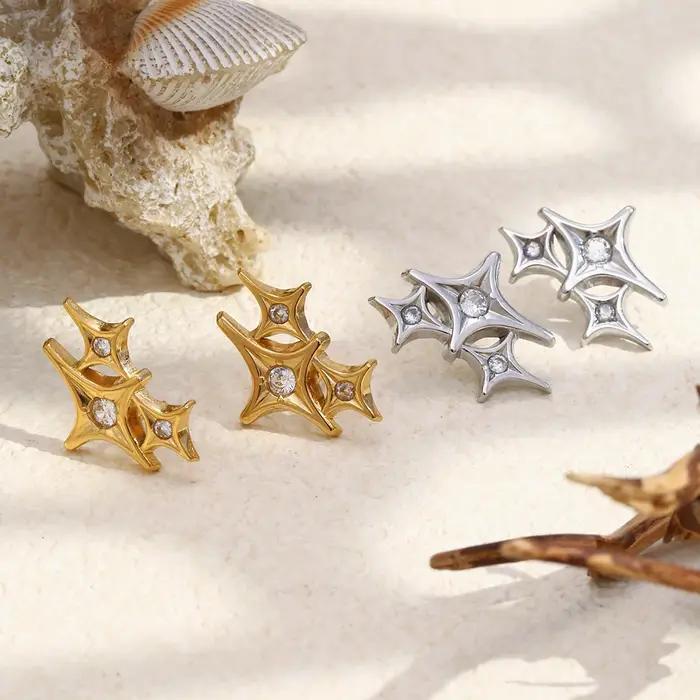 E.B.belle – boucles d'oreilles à trois étoiles à quatre branches