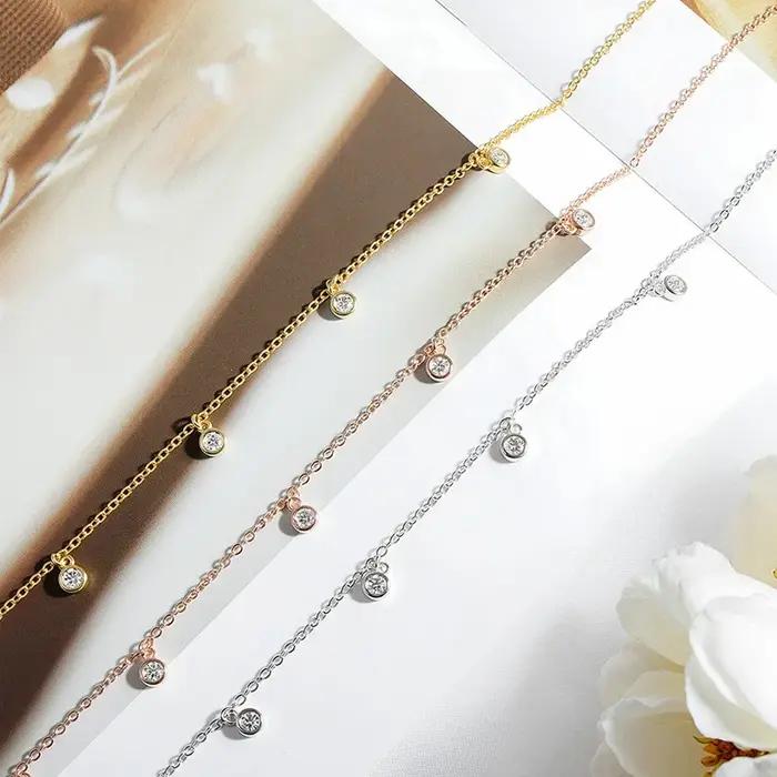 Smyoue certifié bulle 8 pierre 100% véritable Moissanite collier pendentif classique femmes cou chaîne en argent Sterling 925 plaqué 18K