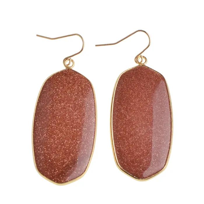 Boucles d'oreilles Joya Phnom Penh ovales en agate naturelle avec cristal noble