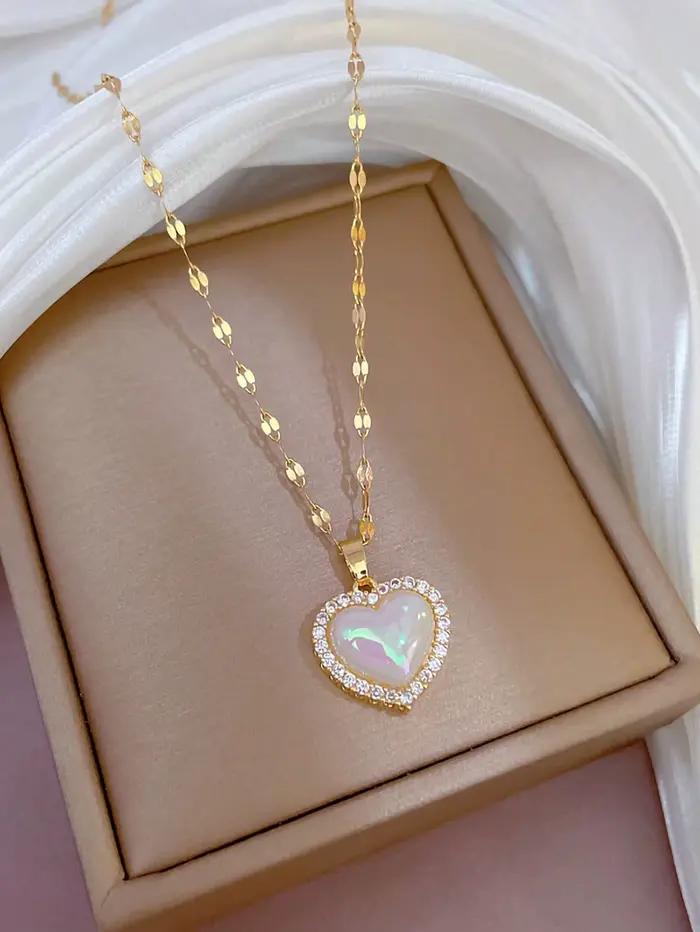 1 collier d'amour en acier inoxydable plaqué or