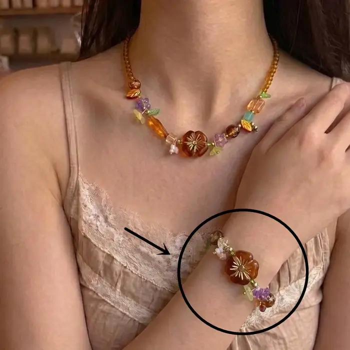 Collier bohème coloré à fleurs fait main avec perles pour filles, accessoires de bijoux esthétiques