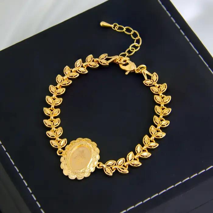 Bracelet de pièces de monnaie de couleur or, Design arabe, plaqué or 21 carats, breloque turque, dub