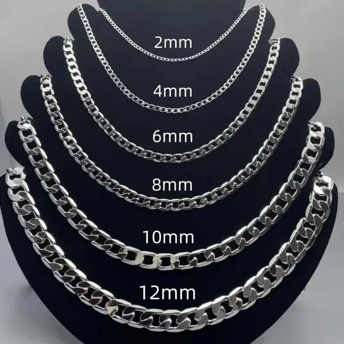 Collier en argent Sterling 925 pour hommes et femmes, 2/4/6/8/10/12MM, 40-75cm, chaîne faciale, ferm